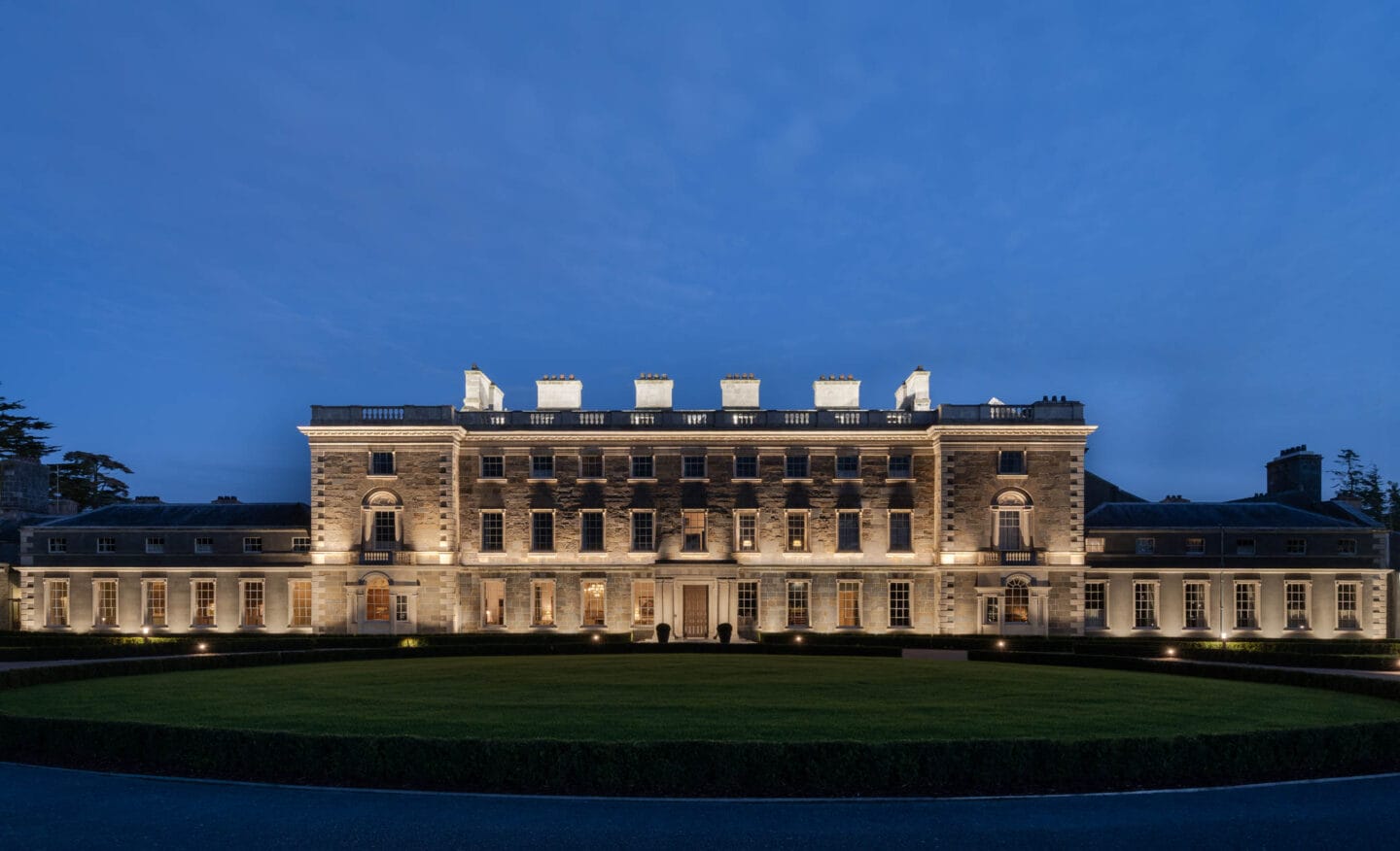 Front facade of Carton House lit at night, Maynooth, Co. Kildare