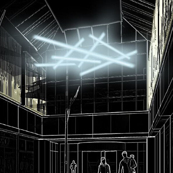 Concept image of linear light clusters for Blanchardstown Shopping Centre