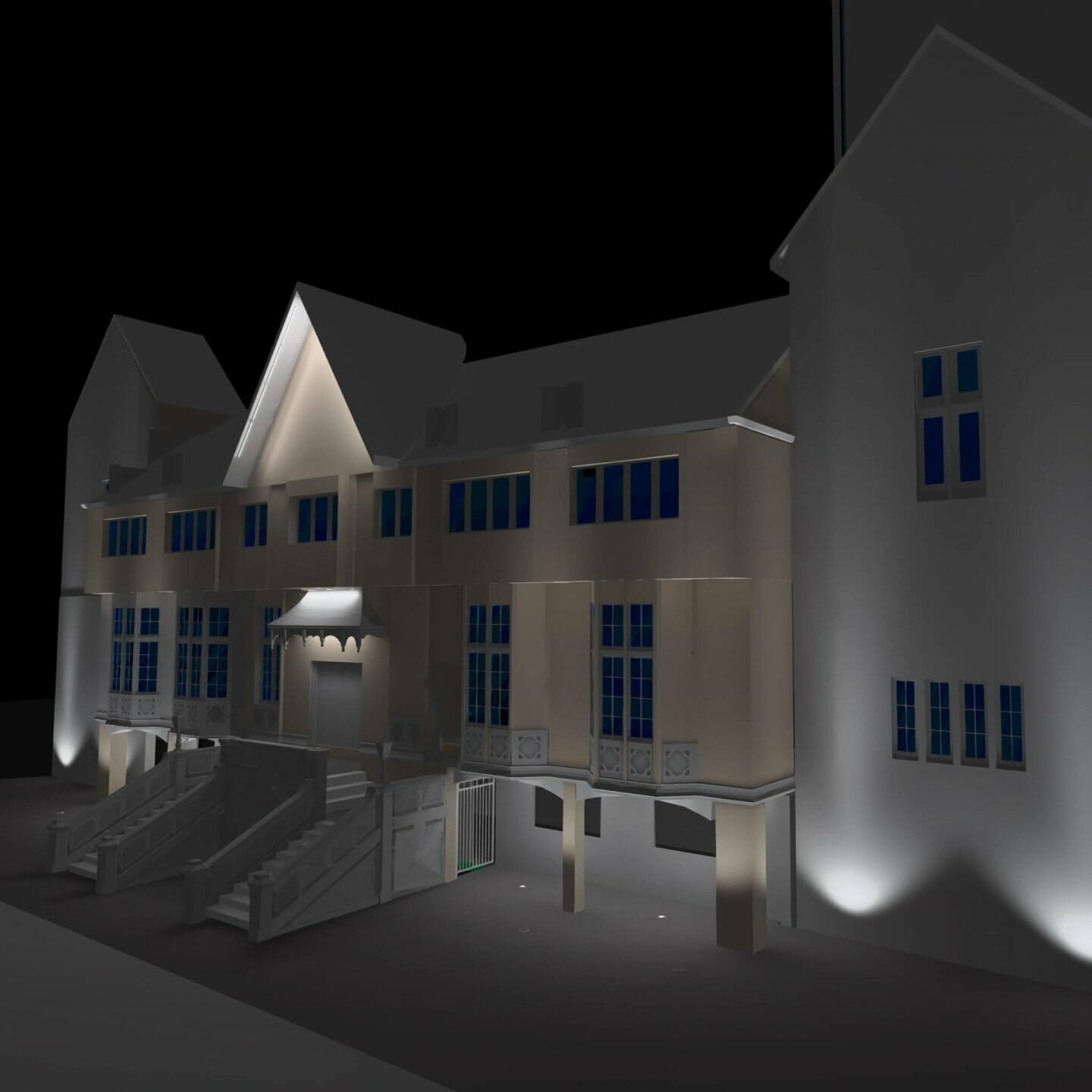 Lighting visualisation of the Tudor Brew House facade at the Brewery Quarter, Cork