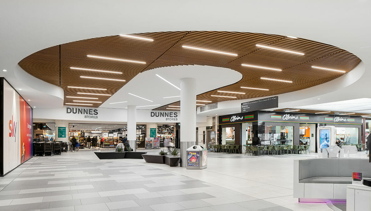 Oval ceiling and column in a mall at Blanchardstown Shopping Centre