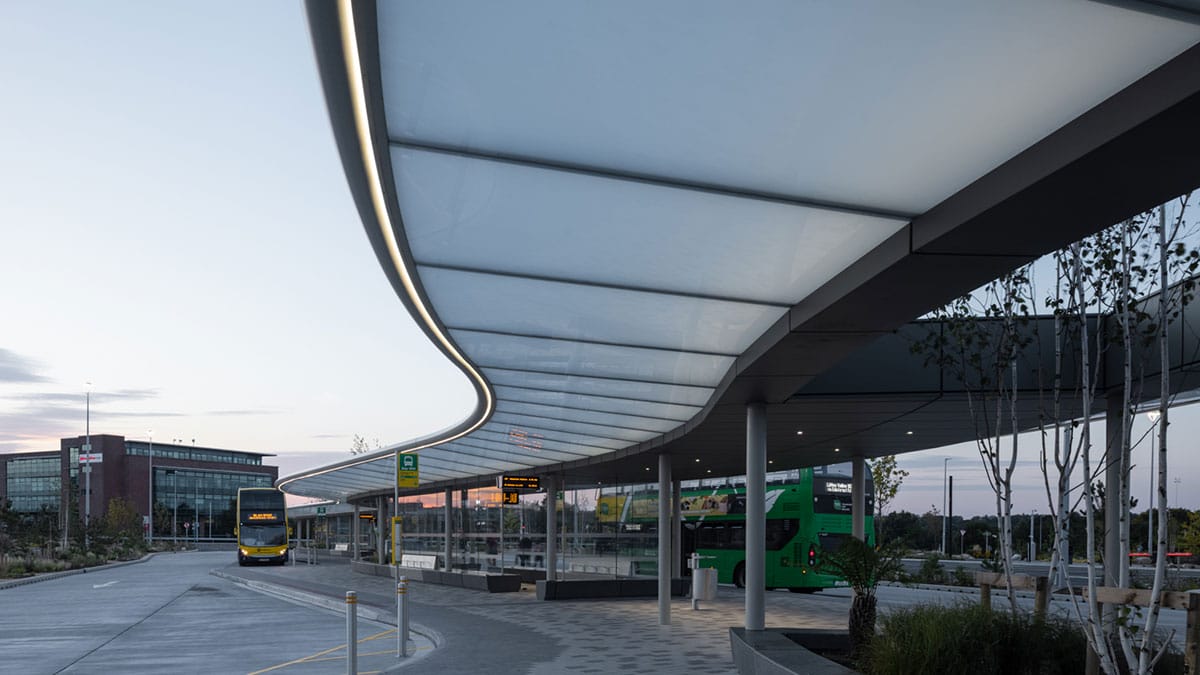 Curved canopy edge beam at Liffey Valley Bus Connect Plaza