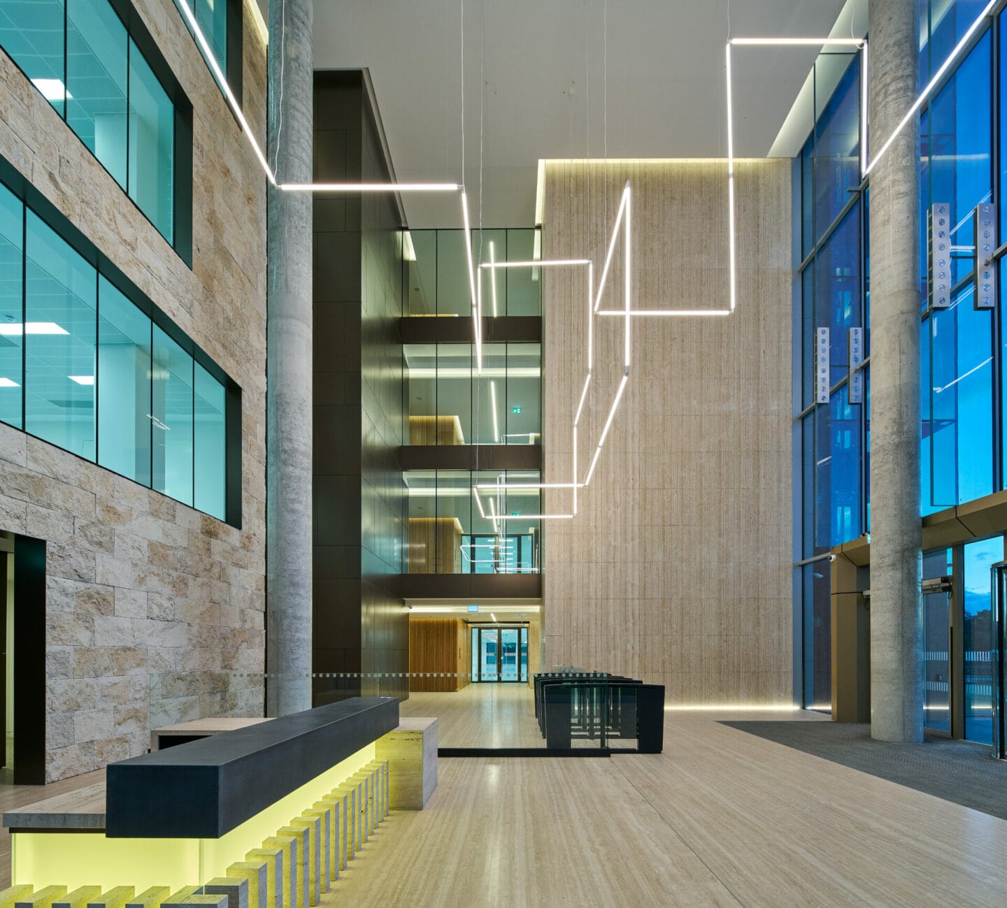 Reception and atrium at Block N Central Park, Dublin